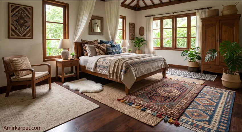 Inspirasi desain karpet kamar tidur minimalis modern dan aesthetic