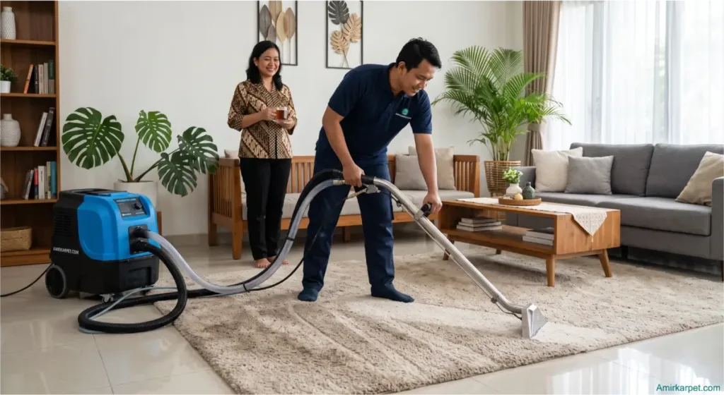 Cuci karpet terdekat profesional menggunakan mesin ekstraksi di rumah Indonesia