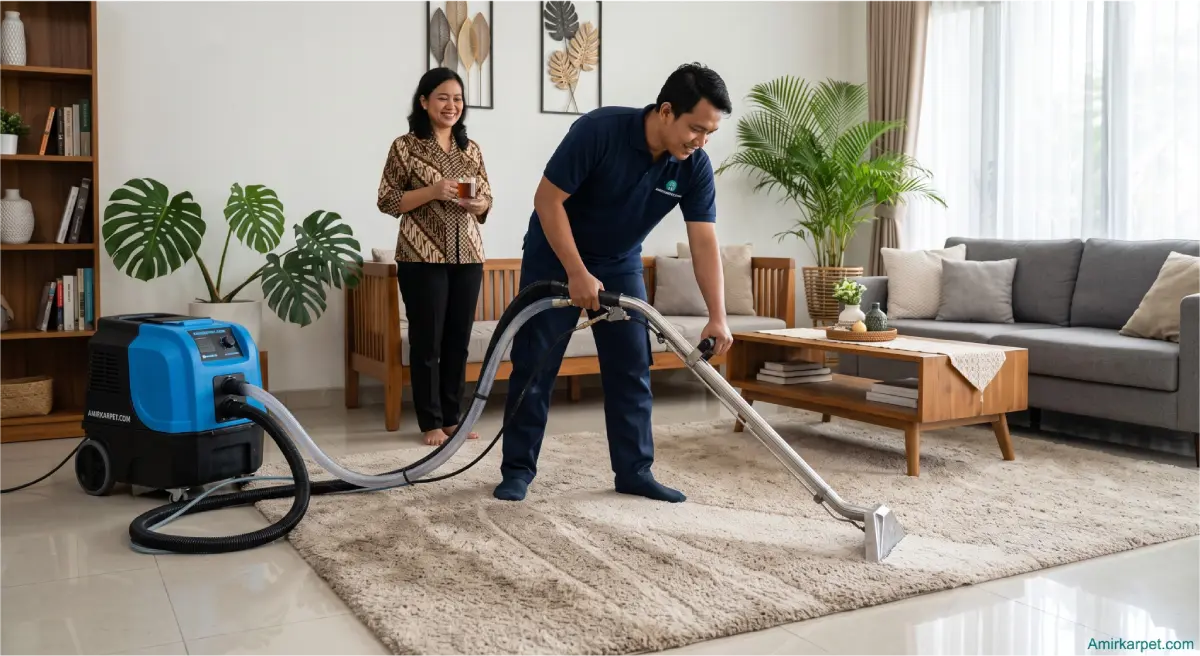 Cuci karpet terdekat profesional menggunakan mesin ekstraksi di rumah Indonesia