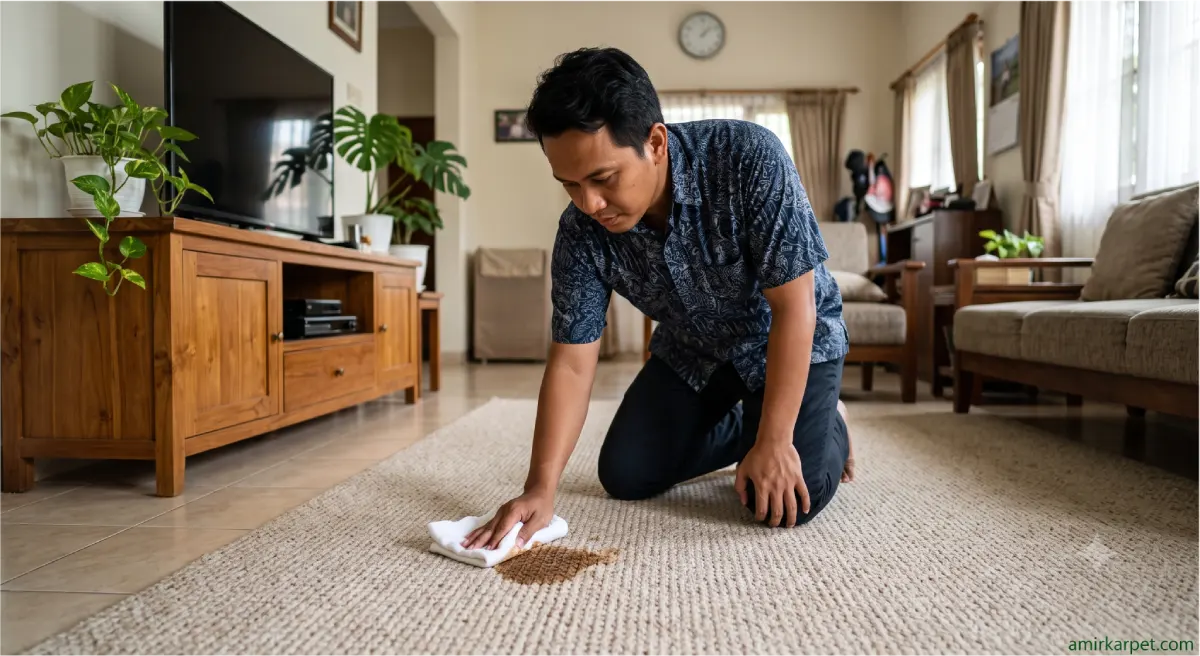 How to remove coffee stain from carpet by blotting a fresh spill in an Indonesian home