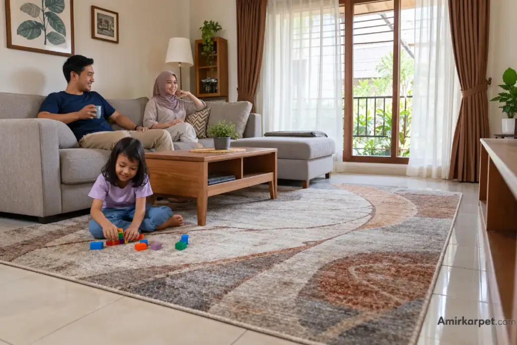 Karpet ruang keluarga nyaman di rumah Indonesia