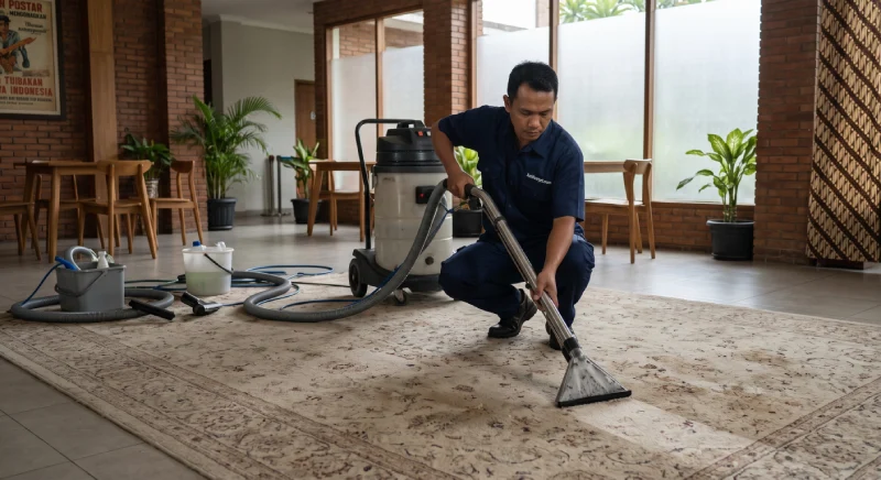 Jasa cuci karpet profesional membersihkan karpet besar dengan mesin
