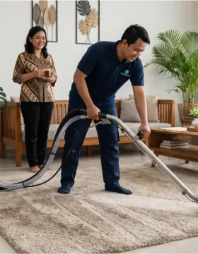 Cuci karpet terdekat profesional menggunakan mesin ekstraksi di rumah Indonesia
